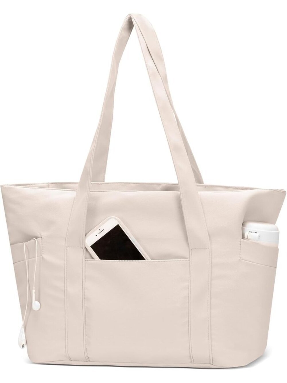 Women Beige Lightweight Nylon Tote Zipper Laptop Work Nurse Bag